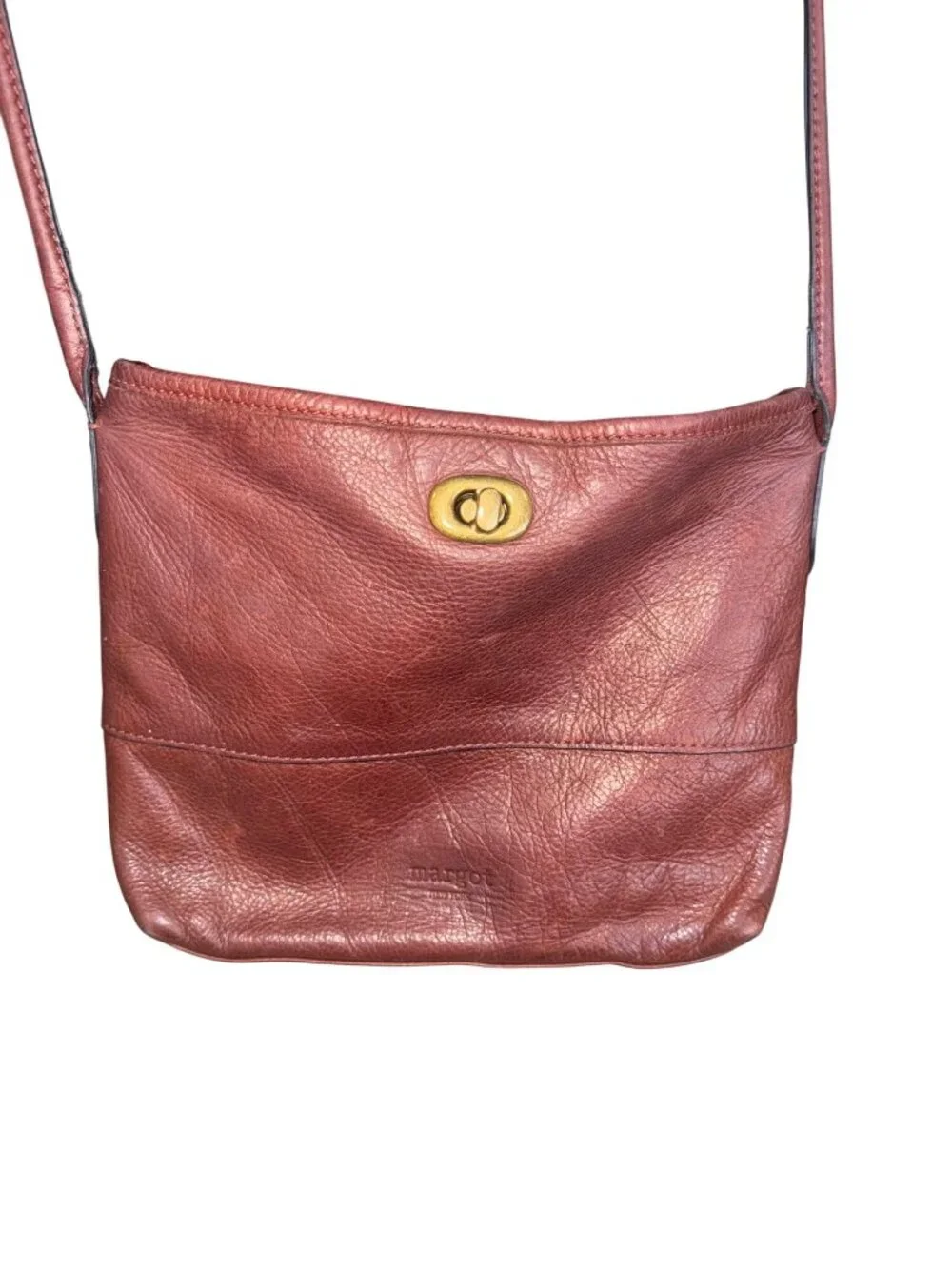 Margot New York Leather Crossbody Shoulder Bag Burgundy Gold Turn Lock Closure